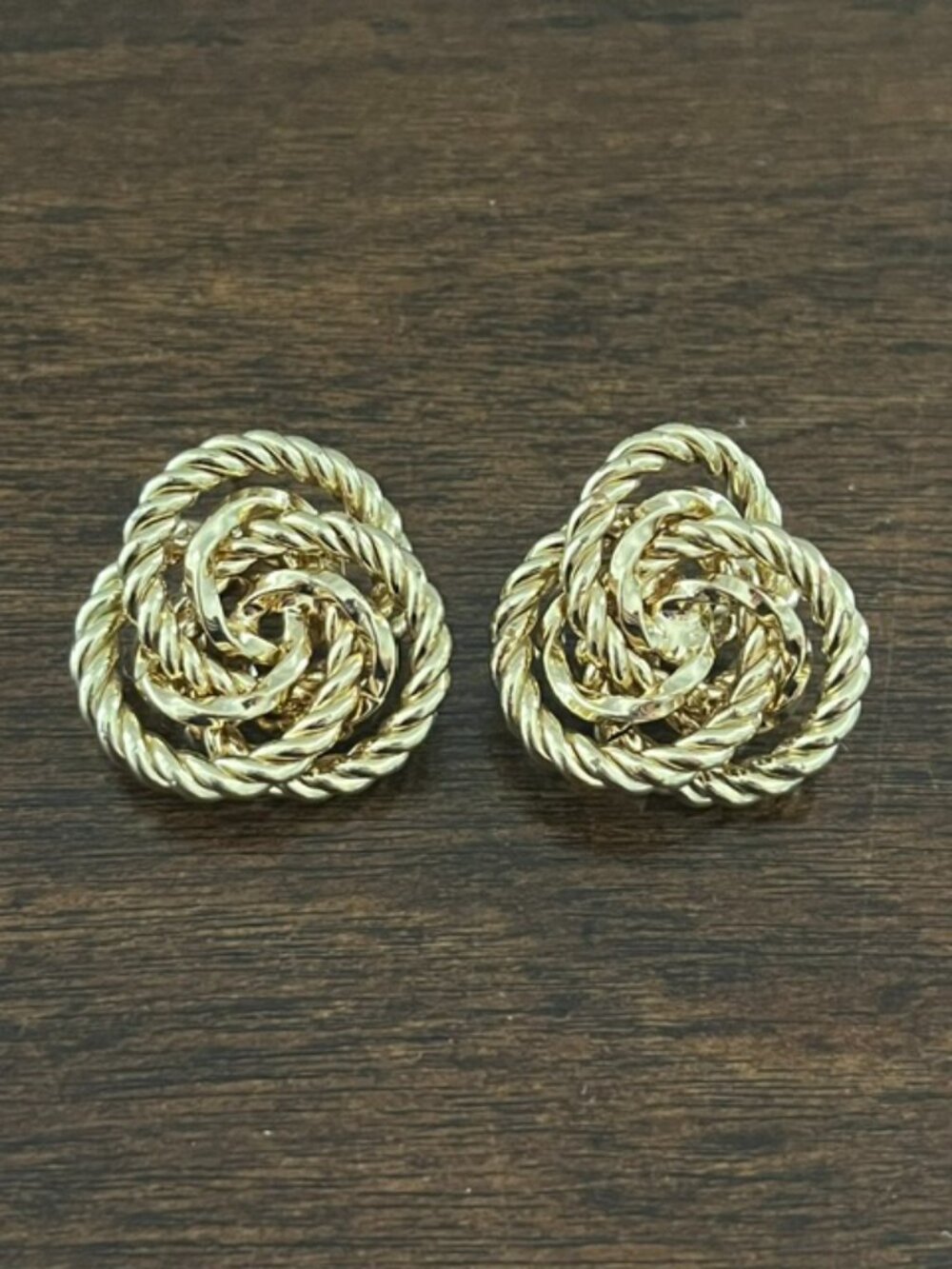 Rope Knot Post Earrings Gold Tone Classic Minimalist 80s 90s